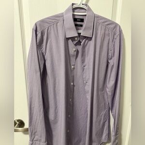 Hugo Boss Men's Lavender Checkered Dress Shirt
